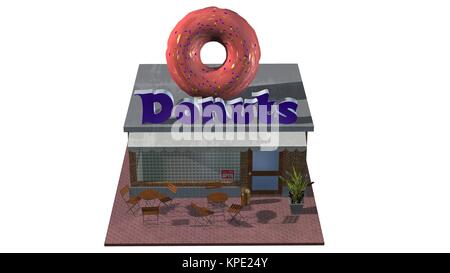 3D doughnut shop restaurant or cafÃ© building isolated on white background Stock Photo