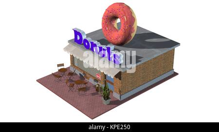 3D doughnut shop restaurant or cafÃ© building isolated on white background Stock Photo