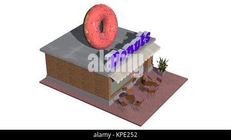 3D doughnut shop restaurant or cafÃ© building isolated on white background Stock Photo