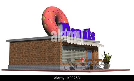 3D doughnut shop restaurant or cafÃ© building isolated on white background Stock Photo