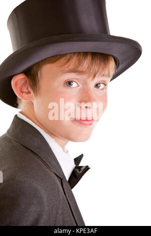 Handsome Boy in Formal Suit and Top Hat Stock Photo