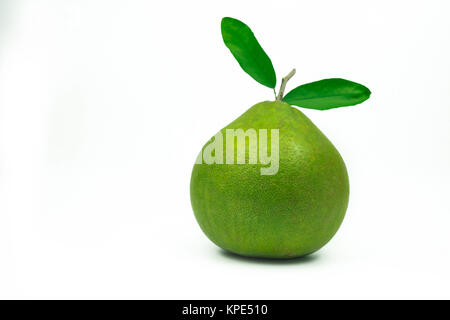 Red pomelo with leaves isolated on white background with clipping path. Thailand Siam ruby pomelo fruit. Natural source of vitamin C (antioxidants) an Stock Photo