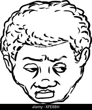 Outlined head of worried Black man Stock Photo