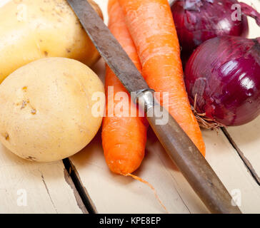 basic vegetable ingredients carrot potato onion Stock Photo