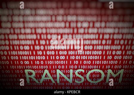 red binary code on computer screen.   Red binary code background for problem internet, business, connection, technology and modern computer concepts. Stock Photo