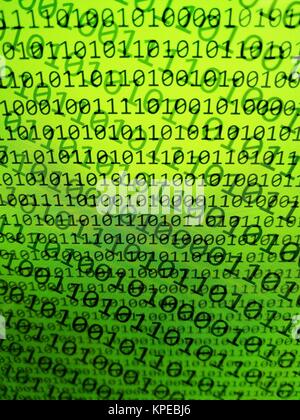 computer screen with binary codes on monitor. abstract background for digital concepts. computer coding problems selective focus. Stock Photo