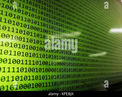 computer screen with binary codes on monitor. abstract background for digital concepts. computer coding problems selective focus. Stock Photo