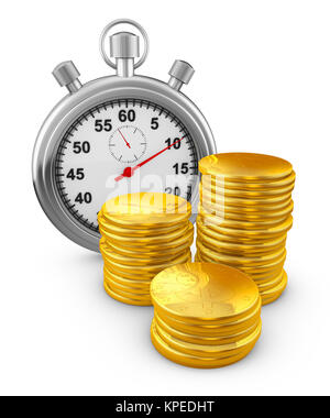 Stopwatch and coins Stock Photo