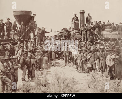 The ceremony for the driving of the golden spike at Promontory Stock Photo