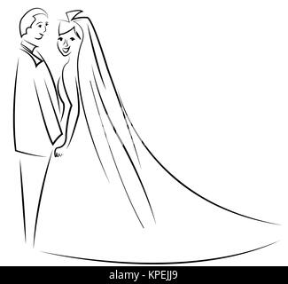 just married couple cartoon Stock Photo