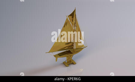 Golden 3D object (sailboat) Stock Photo