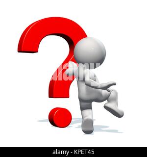 3d man with red question mark over white background made in 3d software ...
