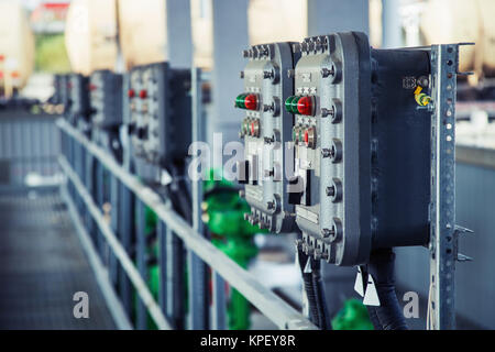 control panel with switches and lamps Stock Photo