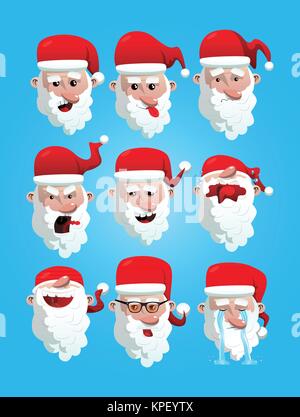 Christmas Santa Claus avatars set. Vector cartoon character emotion illustration. Stock Vector