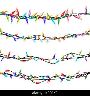 Christmas Lights Background Vector. Strings Of Christmas Lights. Design Elements. Isolated Illustration Stock Vector