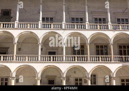 arcaded courtyard of Royal Castle Wawel in Cracow in Poland Stock Photo
