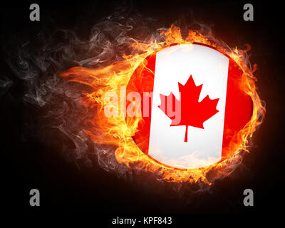 Canada Flag in Fire. Computer Graphics. Stock Photo