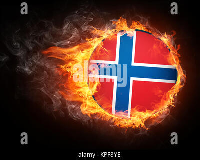 Norway Flag in Fire. Computer Graphics. Stock Photo