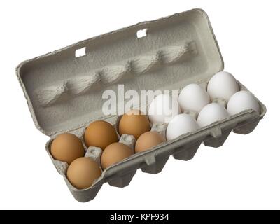 egg carton with white and brown eggs Stock Photo