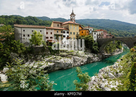 Kanal and the Soča River, Slovenia Stock Photo