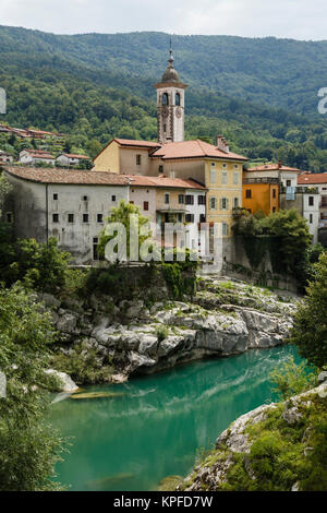 Kanal and the Soča River, Slovenia Stock Photo