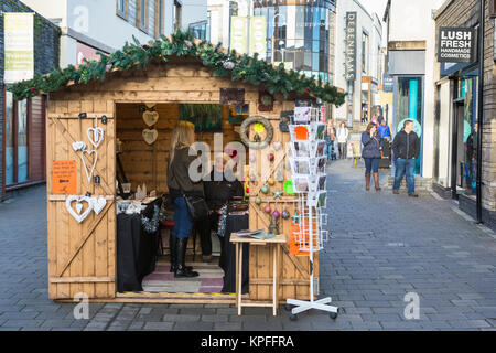 German-style Christmas craft market stall in Carmarthen, Wales, UK Stock Photo