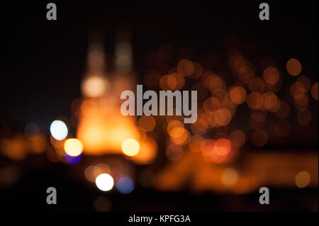 Floating lanterns festival in Zagreb, Croatia with cathedral in background Stock Photo