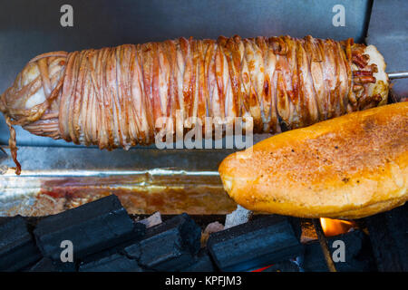 traditional turkish food kokorec made with sheep bowel Stock Photo