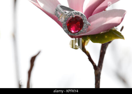 Pink diamond tourmaline engagement ring Stock Photo