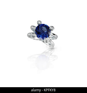 Beautiful sapphire and diamond wedding engagment ring Stock Photo