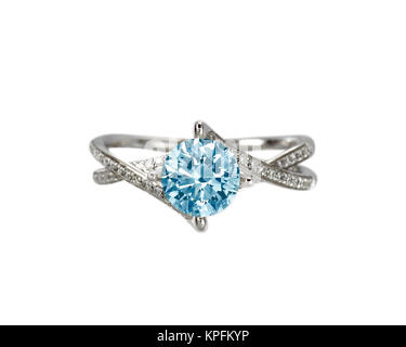 Blue Diamond engagment wedding ring Stock Photo