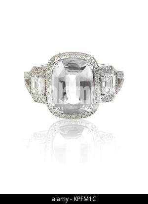 Diamond solitaire engagment emerald cut wedding ring Stock Photo