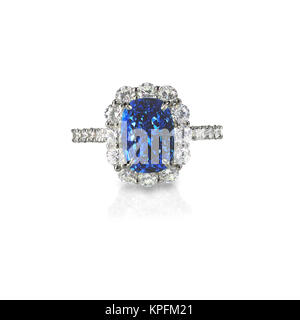 Beautiful sapphire and diamond wedding engagment ring Stock Photo