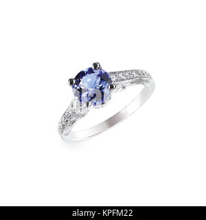 Beautiful sapphire and diamond wedding engagment ring Stock Photo