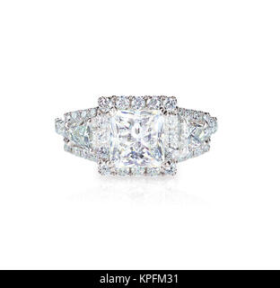 Diamond solitaire engagment wedding ring princess cut Stock Photo