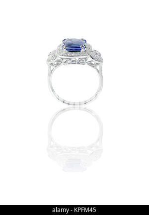 Beautiful sapphire and diamond wedding engagment ring Stock Photo
