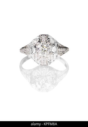 Diamond solitaire engagment wedding ring vintage antique Stock Photo
