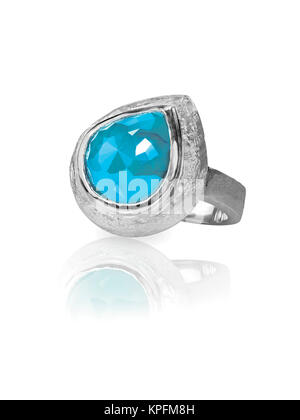 Turquoise silver fashion ring cushion cut Stock Photo