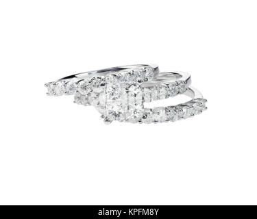 Diamond solitaire engagment wedding ring set Stock Photo