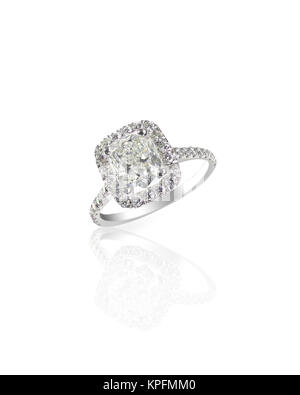 Huge giant cushion cut carat sparkling diamond wedding engagement ring Stock Photo