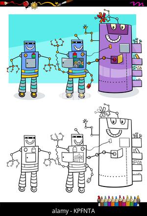 Cartoon Illustration of Robots Fantasy Comic Characters Group Coloring Book Activity Stock Vector
