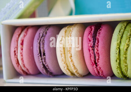 french colorful macaroons in a gift box Stock Photo