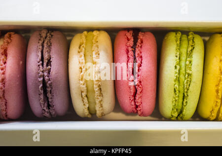 french colorful macaroons in a gift box Stock Photo