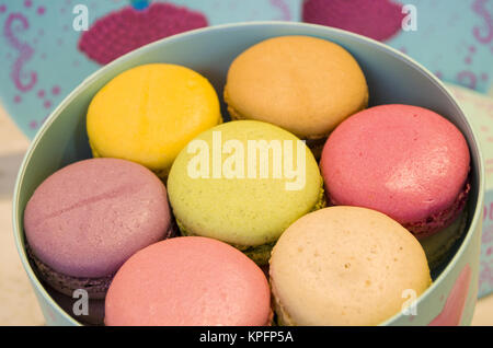 french colorful macaroons in a gift box Stock Photo