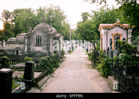 Graves, statues and crypts in an old cemetery Stock Photo