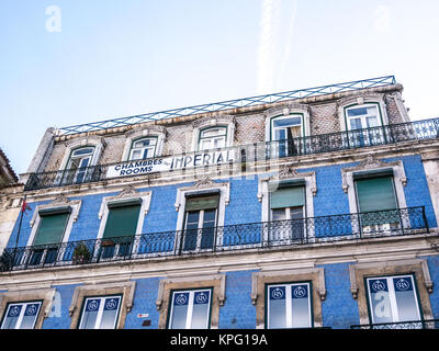 Lisbon, Portugal - April 25, 2014: Beautiful classical portuguese building in downtown Lisbon, Portugal Stock Photo