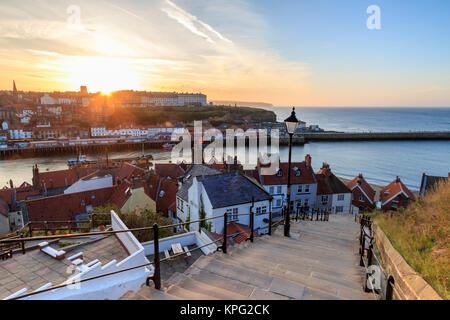 Sunset from the 199 steps at Whitby. Stock Photo