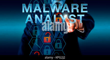 Security Director Touching MALWARE ANALYST Stock Photo