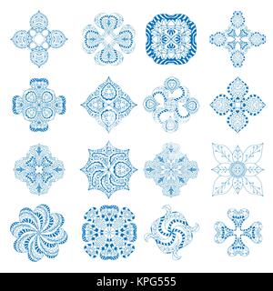 Round pattern set. Circular ornament design elements. Blue Vector Mandalas Stock Vector