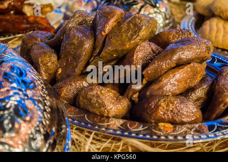 eggplant stuffed with meat and rice in bowl on turkish foods background Stock Photo